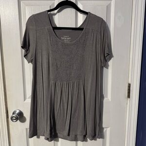 torrid Gray Smocked Front Short Sleeve Tee